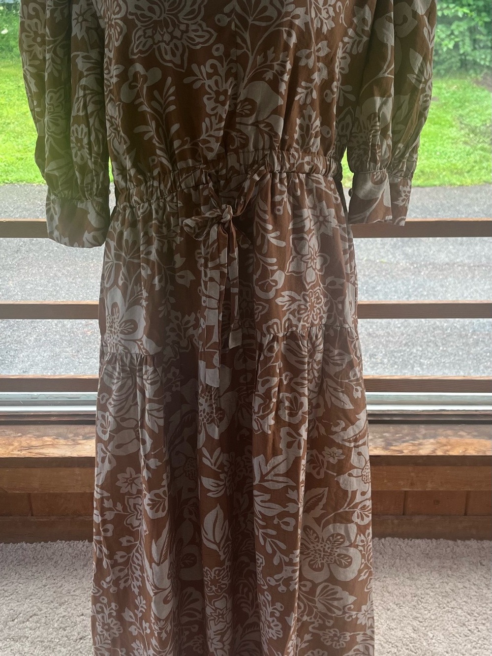 Boheme Brown and Cream Floral Tiered Maxi Dress
